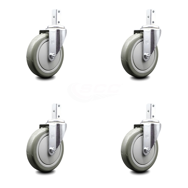 5 Inch Gray Polyurethane Wheel Swivel 7/8 Inch Square Stem Caster Set SCC